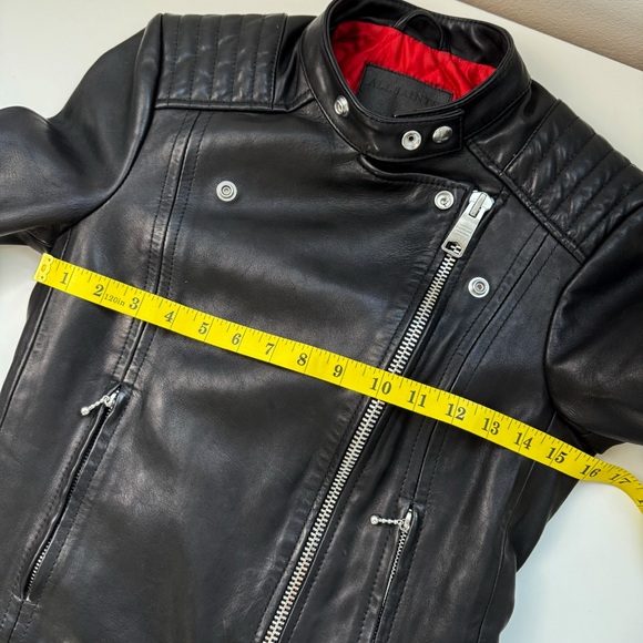 AllSaints Bircham Biker Leather Jacket Size 2 Black with Silver Hardware - Picture 13 of 15